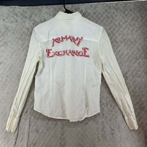 Armani Exchange Womens S Button Up Shirt White Graphic Logo Long Sleeve Artist - Picture 12 of 16